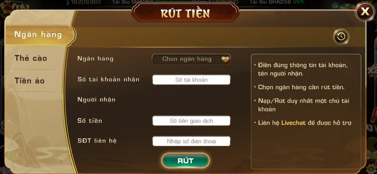 Quy trình rút tiền về tài khoản ngân hàng tại Iwin.